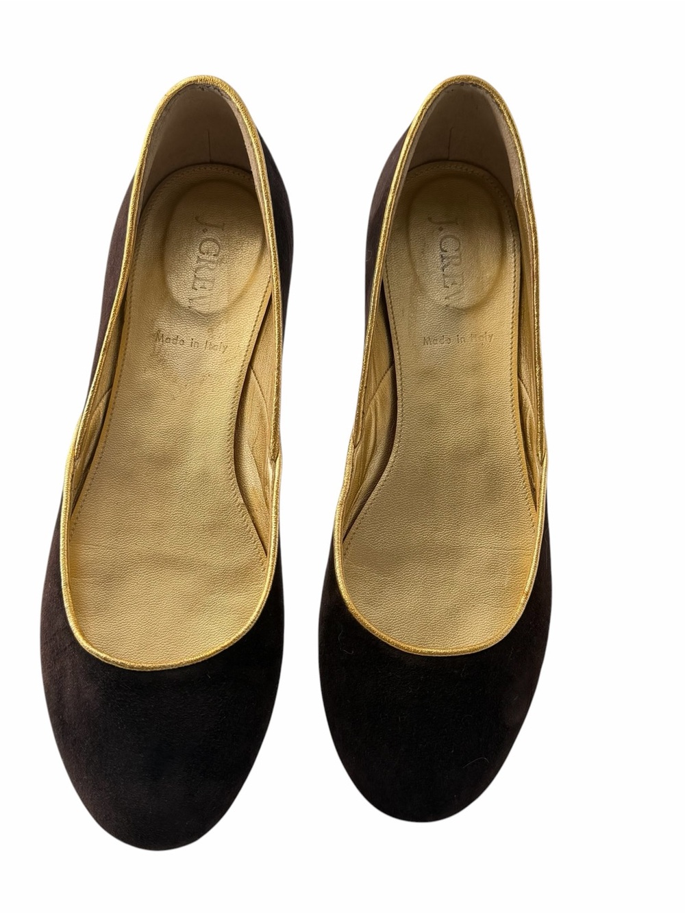 J. Crew Women's Brown Suede Classic Preppy Balletcore Flats Gold Trim Size 6.5